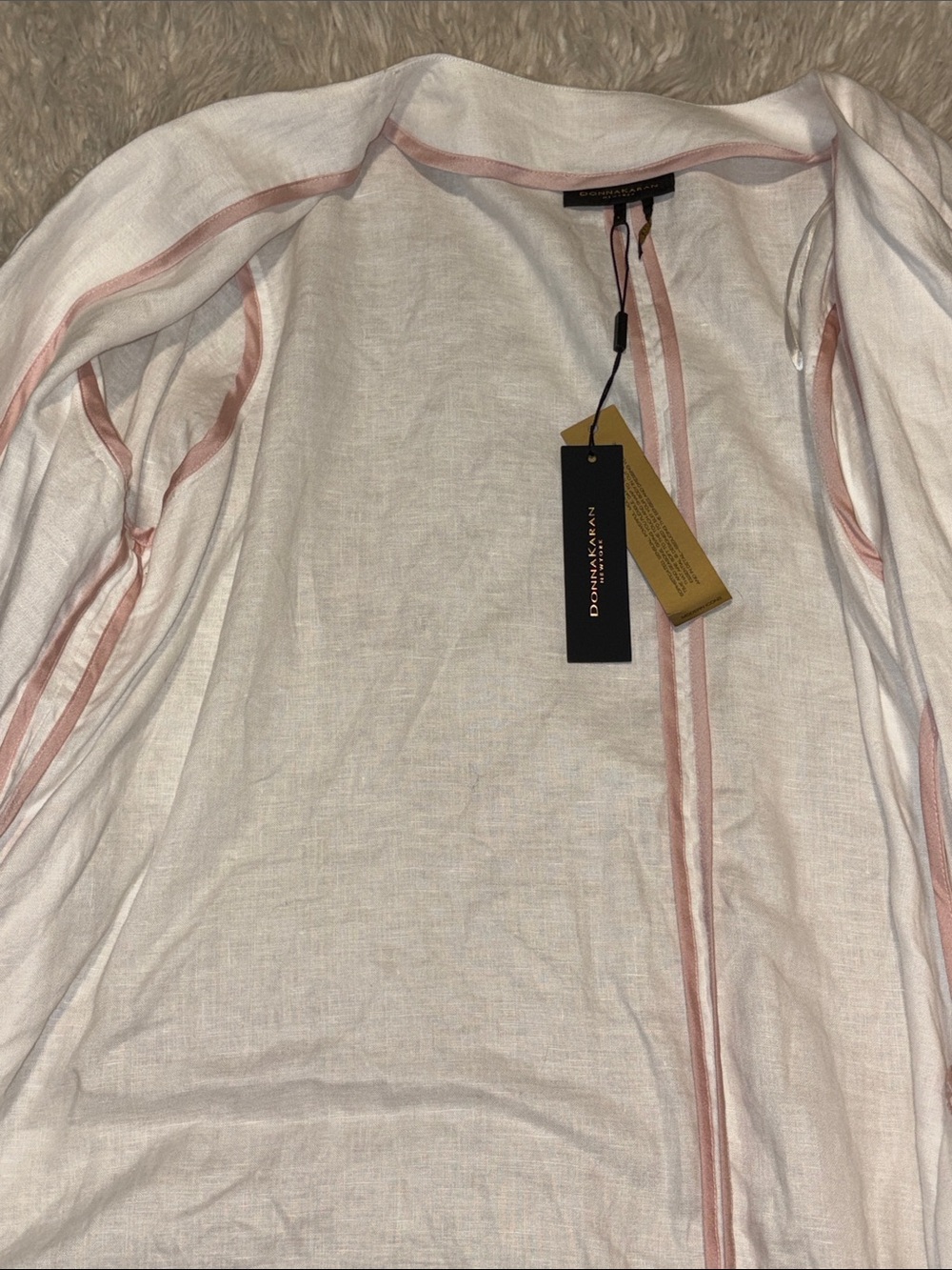 Donna Karan White Linen Jacket with Blush Trim - Picture 4 of 4